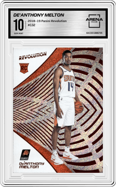 De'Anthony Melton from the 2018-19 Panini Revolution  set graded by Arena Club and given an overall grade of 10.