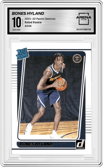 Bones Hyland from the 2021-22 Panini Donruss set graded by Arena Club and given an overall grade of 10.
