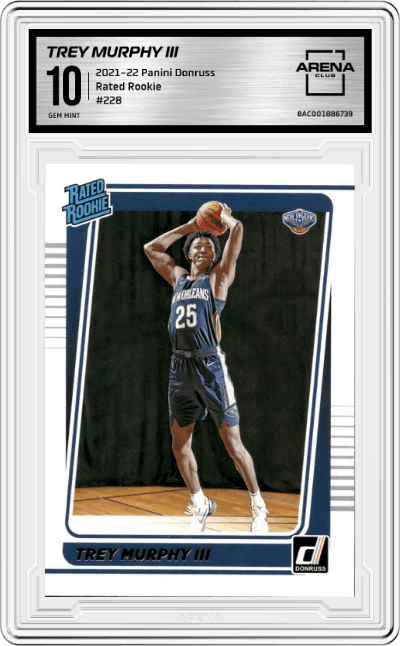 Trey Murphy III from the 2021-22 Panini Donruss set graded by Arena Club and given an overall grade of 10.