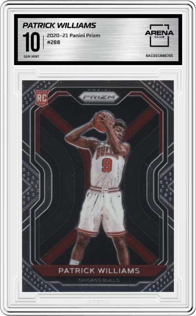 Patrick Williams from the 2020-21 Panini Prizm set graded by Arena Club and given an overall grade of 10.