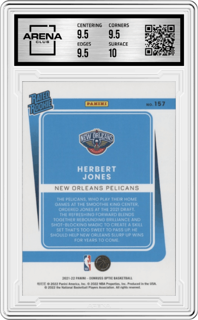 Herbert Jones from the 2021-22 Panini Donruss Optic set graded by Arena Club and given an overall grade of 10.