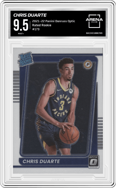 Chris Duarte from the 2021-22 Panini Donruss Optic set graded by Arena Club and given an overall grade of 9.5.