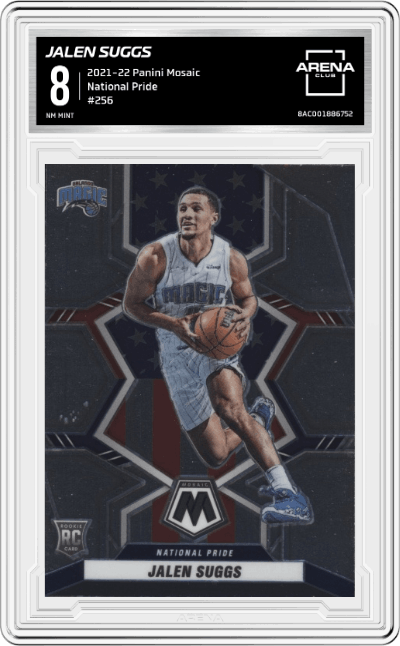 Jalen Suggs  from the 2021-22 Panini Mosaic  set graded by Arena Club and given an overall grade of 8.