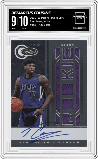 DeMarcus Cousins from the 2010-11 Panini Totally Certified set graded by Arena Club and given an overall grade of 9.