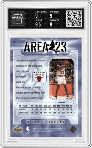 Michael Jordan  from the 1998-99 Upper Deck Ionix set graded by Arena Club and given an overall grade of 9.