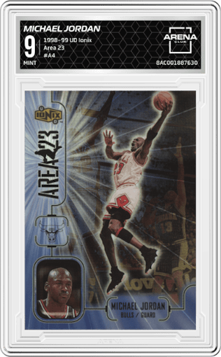 Michael Jordan  from the 1998-99 Upper Deck Ionix set graded by Arena Club and given an overall grade of 9.