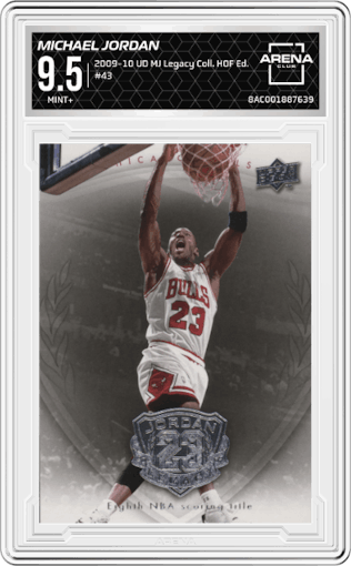 Michael Jordan from the 2009-10 Upper Deck Michael Jordan Legacy Collection Hall of Fame Edition set graded by Arena Club and given an overall grade of 9.5.