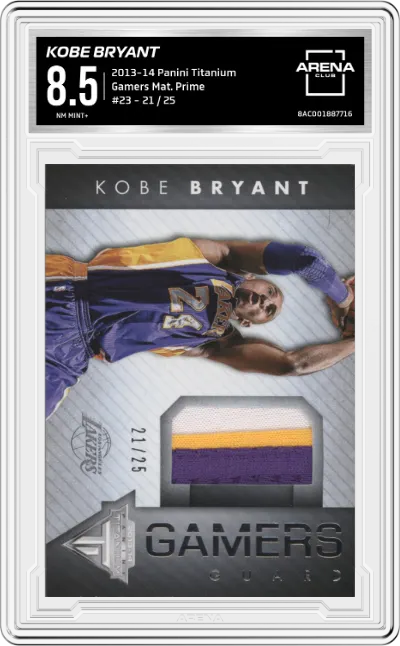 Kobe Bryant from the 2013-14 Panini Titanium set graded by Arena Club and given an overall grade of 8.5.