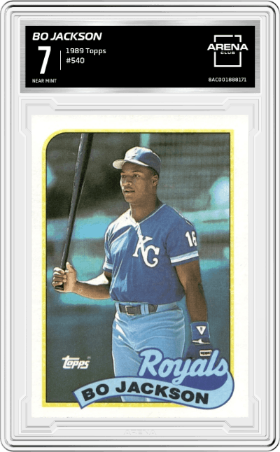 Bo Jackson from the 1989 Topps set graded by Arena Club and given an overall grade of 7.