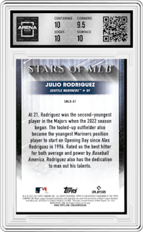 Julio Rodriguez from the 2022 Topps Update  set graded by Arena Club and given an overall grade of 10.