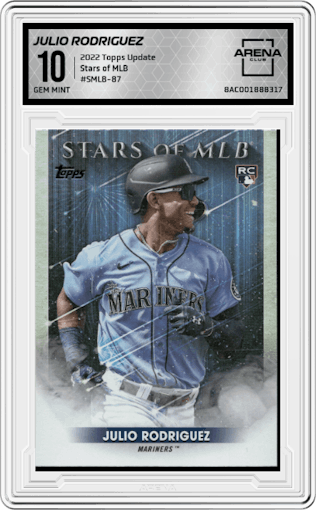 Julio Rodriguez from the 2022 Topps Update  set graded by Arena Club and given an overall grade of 10.