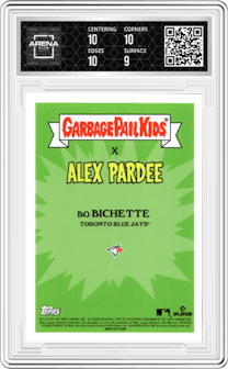 Bo Constrictor from the 2022 Topps X MLB Garbage Pail Kids set featuring a Green Foil  parallel graded by Arena Club and given an overall grade of 9.5.