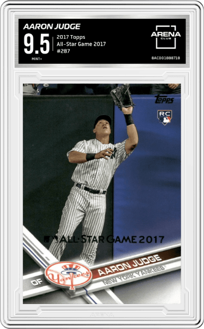 Aaron Judge from the 2017 Topps Series 1 set featuring a All-Star Game 2017 parallel graded by Arena Club and given an overall grade of 9.5.