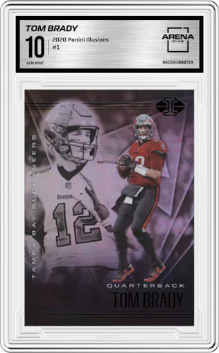 Tom Brady from the 2020 Panini Illusions set graded by Arena Club and given an overall grade of 10.
