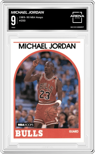 Michael Jordan from the 1989-90 NBA Hoops  set graded by Arena Club and given an overall grade of 9.