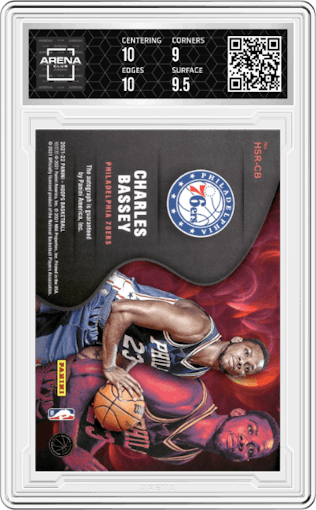 Charles Bassey from the 2021-22 Panini NBA Hoops set graded by Arena Club and given an overall grade of 9.5.