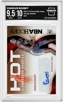 Charles Bassey from the 2021-22 Panini NBA Hoops set graded by Arena Club and given an overall grade of 9.5.