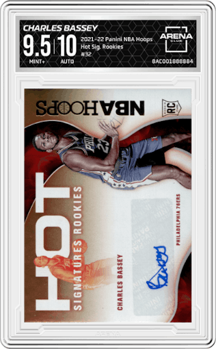 Charles Bassey from the 2021-22 Panini NBA Hoops set graded by Arena Club and given an overall grade of 9.5.