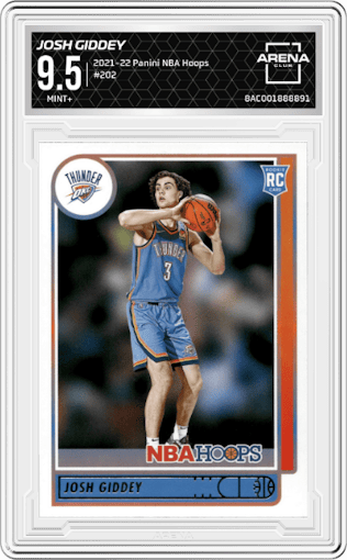 Josh Giddey from the 2021-22 Panini NBA Hoops set graded by Arena Club and given an overall grade of 9.5.