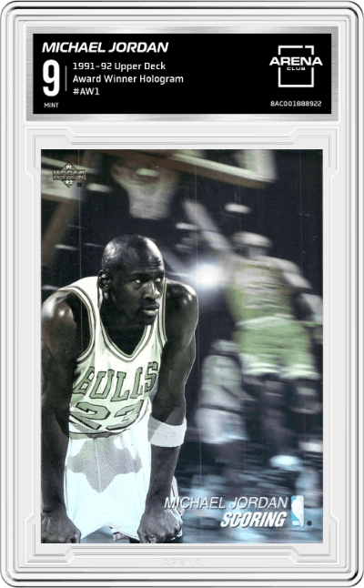 Michael Jordan from the 1991-92 Upper Deck set graded by Arena Club and given an overall grade of 9.
