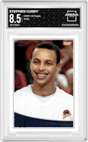 Stephen Curry from the 2009-10 Topps set graded by Arena Club and given an overall grade of 8.5.