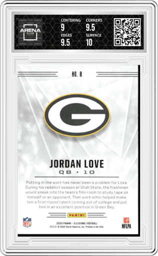 Jordan Love from the 2020 Panini Illusions set graded by Arena Club and given an overall grade of 9.5.
