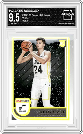 Walker Kessler from the 2022-23 Panini NBA Hoops set featuring a Winter parallel graded by Arena Club and given an overall grade of 9.5.