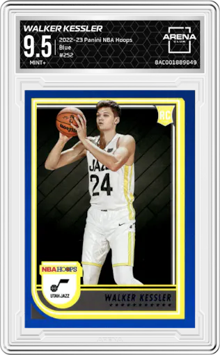 Walker Kessler from the 2022-23 Panini NBA Hoops set featuring a Blue parallel graded by Arena Club and given an overall grade of 9.5.