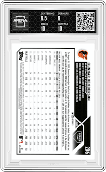 Gunnar Henderson from the 2023 Topps  set graded by Arena Club and given an overall grade of 9.5.