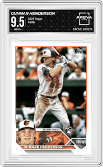 Gunnar Henderson from the 2023 Topps  set graded by Arena Club and given an overall grade of 9.5.
