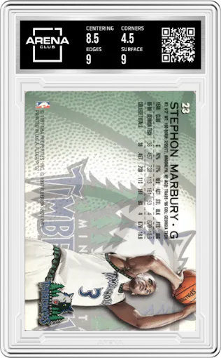 Stephon Marbury from the 1996-97 Fleer Sprite set graded by Arena Club and given an overall grade of 5.