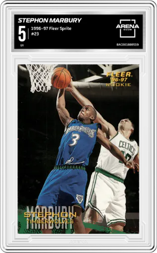 Stephon Marbury from the 1996-97 Fleer Sprite set graded by Arena Club and given an overall grade of 5.
