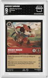 Mickey Mouse from the 2022 Disney Lorcana set graded by Arena Club and given an overall grade of 9.