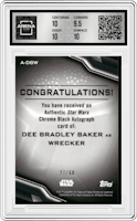Dee Bradley Baker as Wrecker from the 2022 Topps Star Wars Chrome Black set featuring a Gold Refractor parallel graded by Arena Club and given an overall grade of 10.