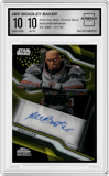Dee Bradley Baker as Wrecker from the 2022 Topps Star Wars Chrome Black set featuring a Gold Refractor parallel graded by Arena Club and given an overall grade of 10.