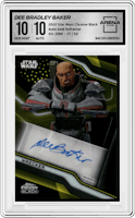 Dee Bradley Baker as Wrecker from the 2022 Topps Star Wars Chrome Black set featuring a Gold Refractor parallel graded by Arena Club and given an overall grade of 10.