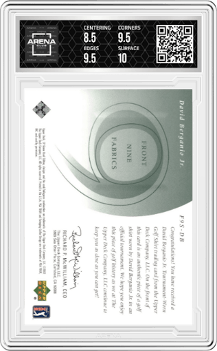 David Berganio Jr. from the 2002 SP Game Used  set graded by Arena Club and given an overall grade of 9.