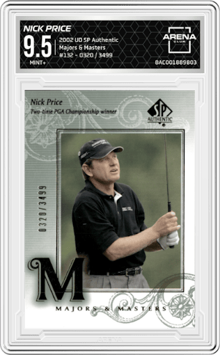 Nick Price from the 2002 Upper Deck SP Authentic set graded by Arena Club and given an overall grade of 9.5.