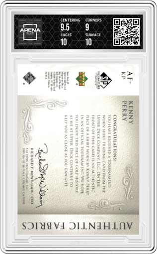 Kenny Perry  from the 2004 Upper Deck SP Signature set graded by Arena Club and given an overall grade of 9.5.