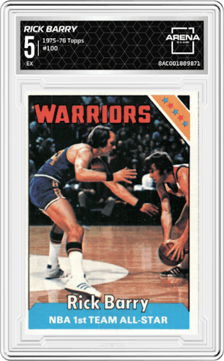 Rick Barry from the 1975-76 Topps set graded by Arena Club and given an overall grade of 5.