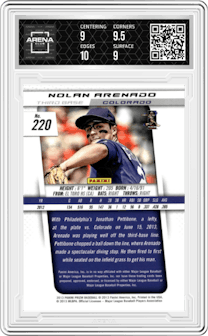 Nolan Arenado from the 2013 Panini Prizm set graded by Arena Club and given an overall grade of 9.5.