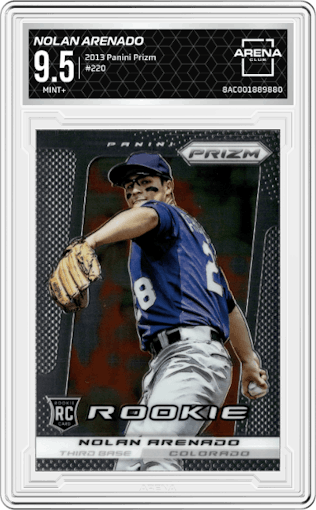 Nolan Arenado from the 2013 Panini Prizm set graded by Arena Club and given an overall grade of 9.5.