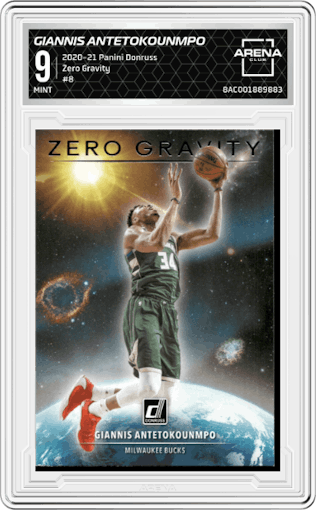 Giannis Antetokounmpo from the 2020-21 Panini Donruss set graded by Arena Club and given an overall grade of 9.