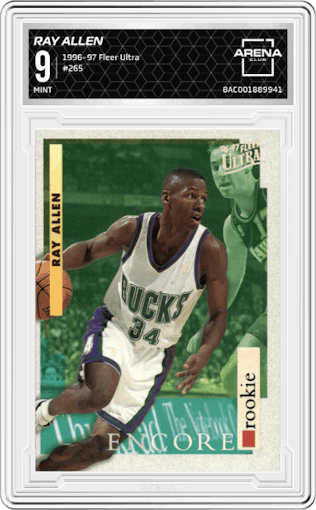 Ray Allen from the 1996-97 Fleer Ultra set graded by Arena Club and given an overall grade of 9.