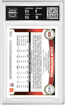 Colin Kaepernick from the 2011 Topps set graded by Arena Club and given an overall grade of 9.5.