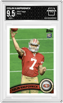 Colin Kaepernick from the 2011 Topps set graded by Arena Club and given an overall grade of 9.5.