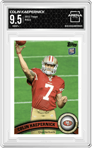 Colin Kaepernick from the 2011 Topps set graded by Arena Club and given an overall grade of 9.5.