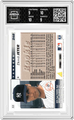 Derek Jeter from the 1996 Score  set graded by Arena Club and given an overall grade of 9.5.