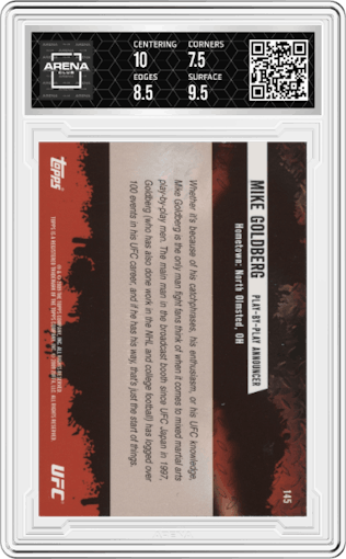 Mike Goldberg from the 2009 Topps UFC Round 2 set graded by Arena Club and given an overall grade of 8.