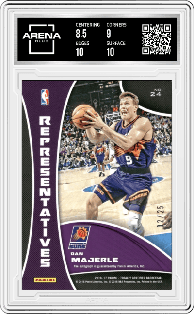 Dan Majerle from the 2016-17 Panini Totally Certified set featuring a  Mirror parallel graded by Arena Club and given an overall grade of 9.